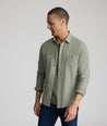 Model is wearing UNTUCKit Hemsworth in beetle. 