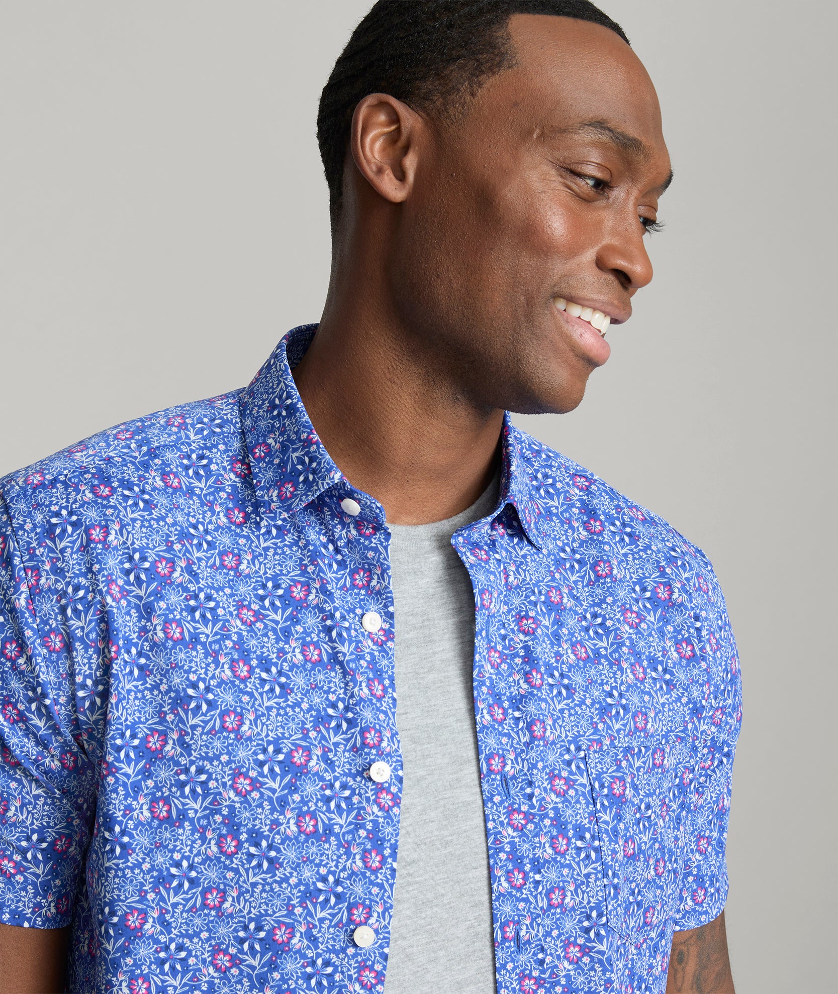 Performance Short-Sleeve Shirt Hicks | Blue Floral Print | UNTUCKit