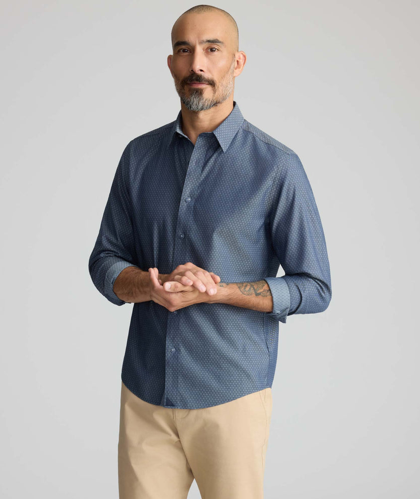 Model is wearing UNTUCKit Wrinkle-Free Ironford Shirt. 