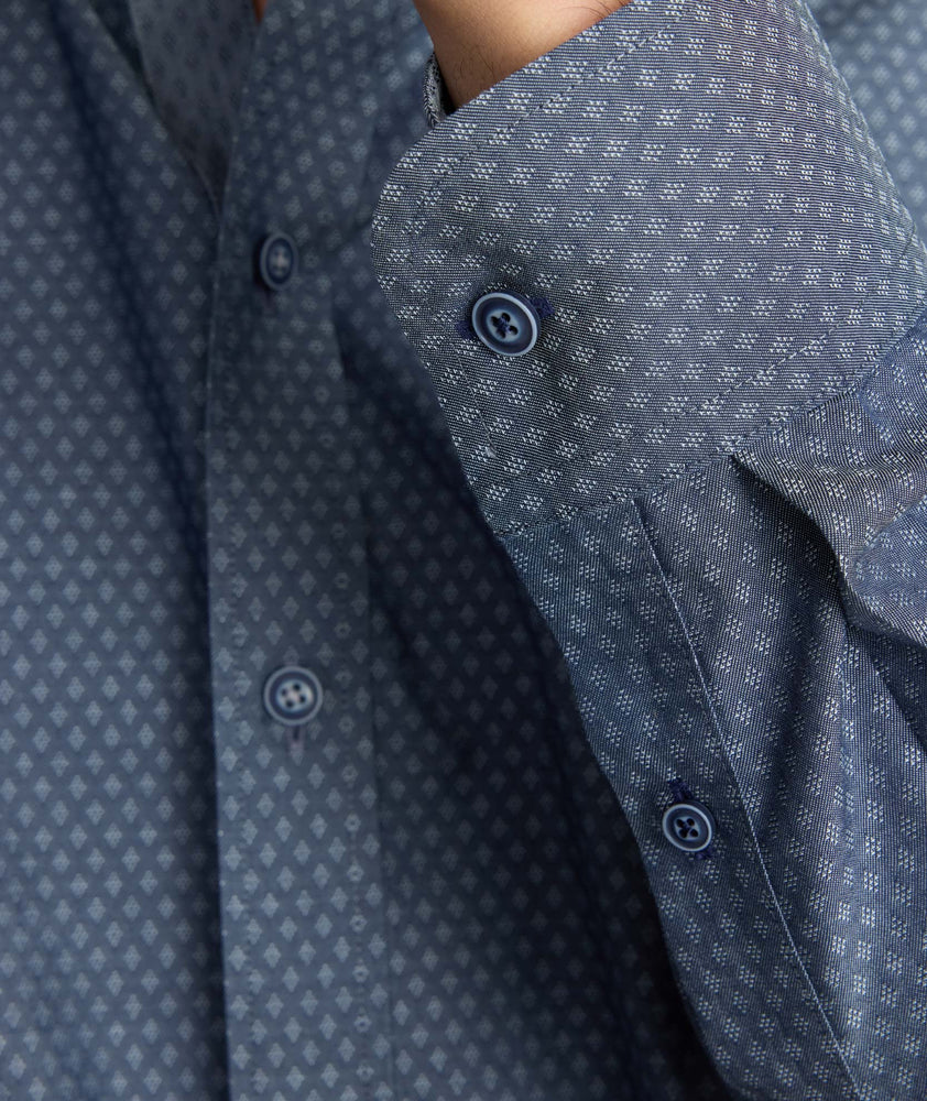 Model is wearing UNTUCKit Wrinkle-Free Ironford Shirt. 