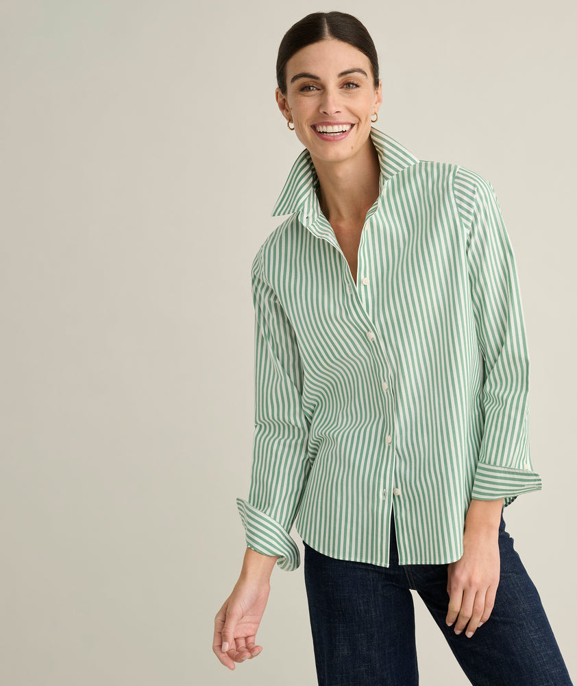 Wrinkle-Free Classic Fit Isabella Shirt Green & White Stripe | UNTUCKit Wrinkle-Free Classic Fit Isabella Shirt Green & White Stripe | UNTUCKit