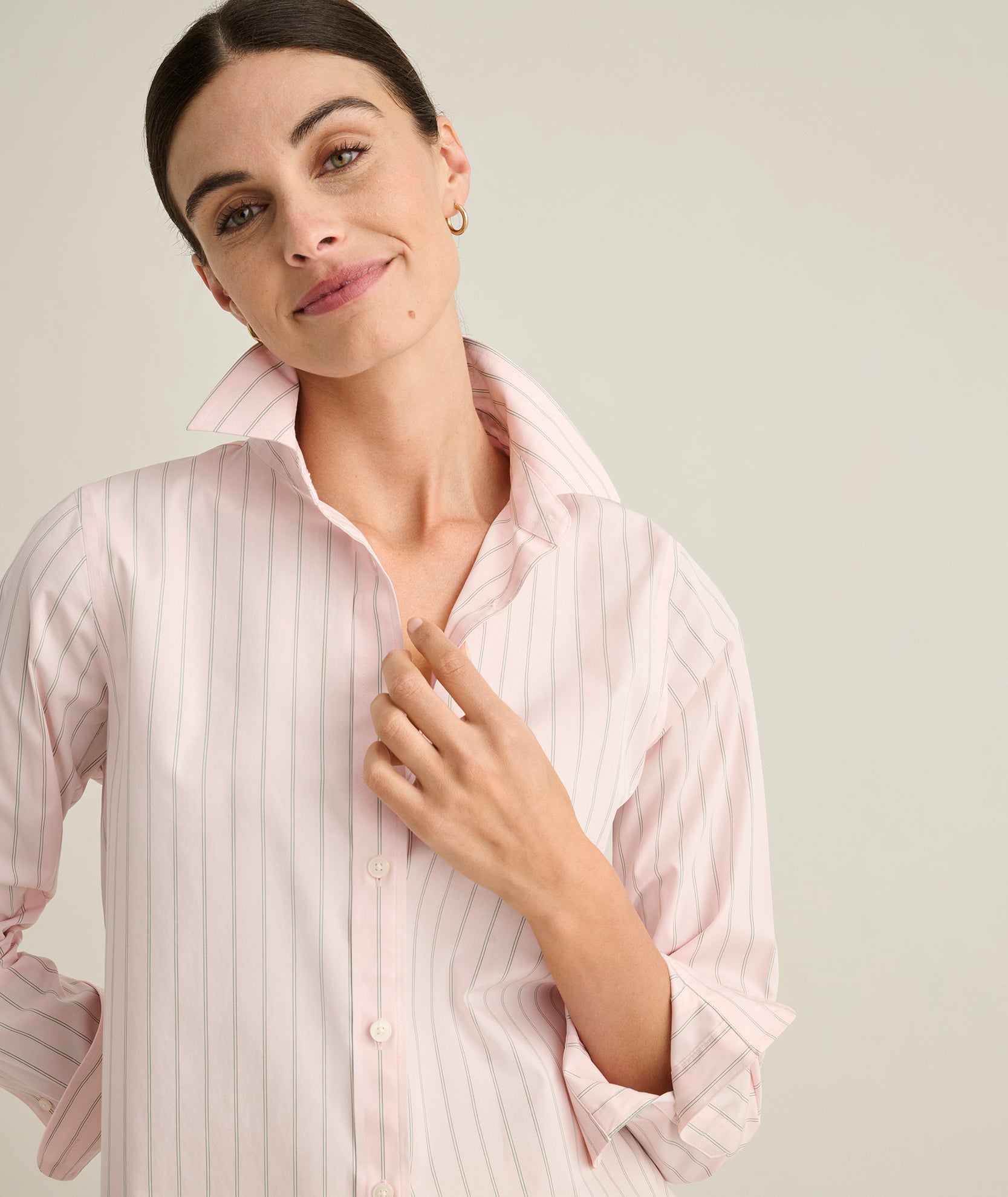 treat ürself ブラウス pink shirt Light Pink Dupioni Trapunto Stitch Sofia Shirt | Tuckernuck