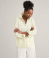 Model is wearing UNTUCKit Wrinkle-Free Stretch Cotton Classic Fit Isabella Shirt	Yellow & White Stripe.