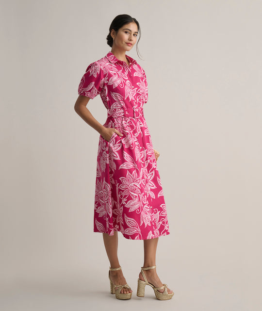 Stretch Cotton Jackie Midi Shirt Dress