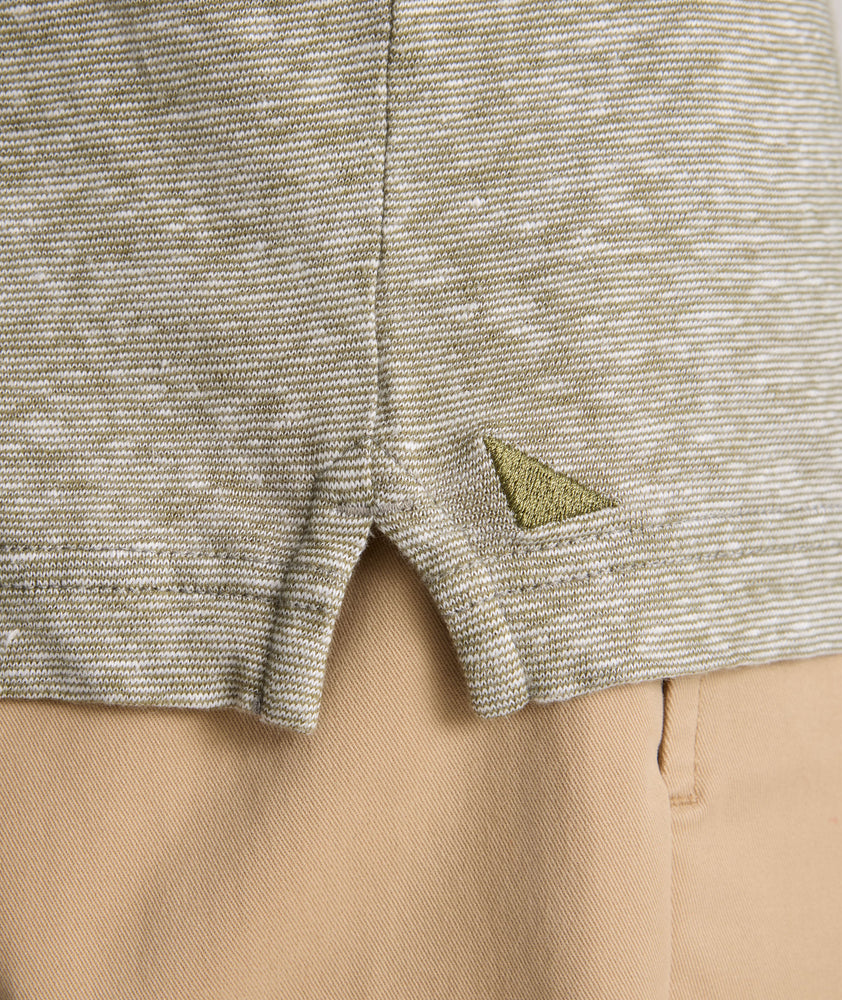 Model is wearing UNTUCKit Jacob Johnny Collar in Winter Moss.