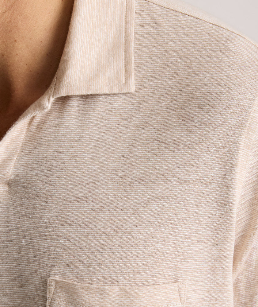 Model is wearing UNTUCKit Jacob Johnny Collar in Hummus.