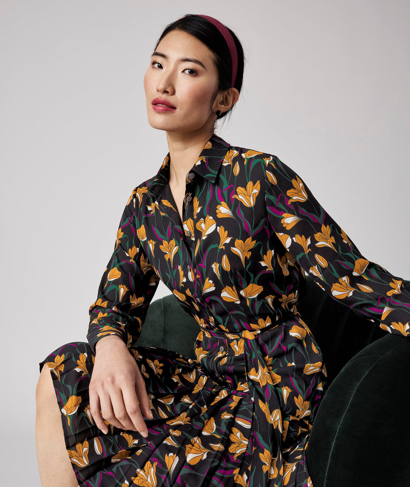 Pleated Janice Midi Shirt Dress