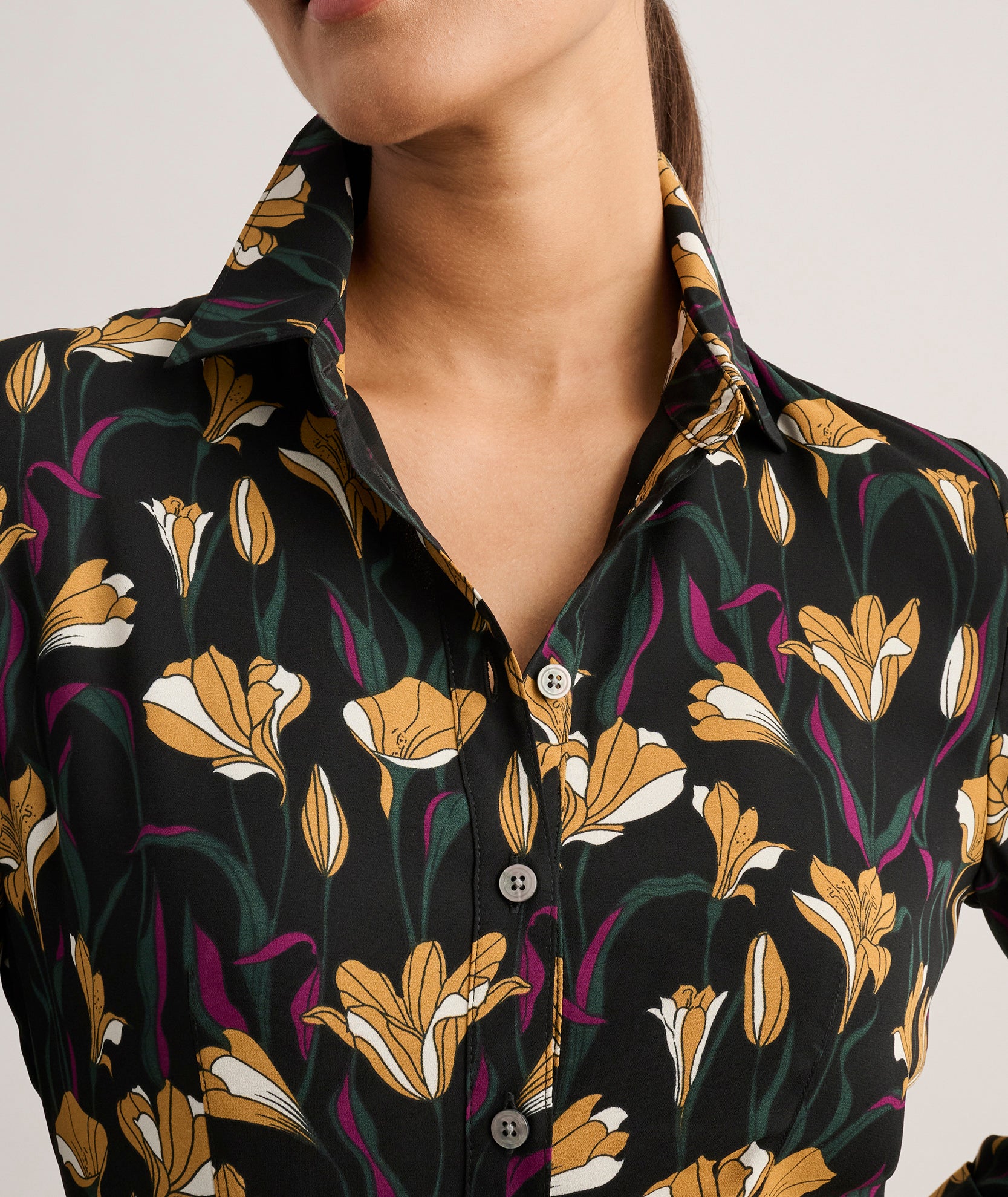 open lace back dress Pleated Janice Midi Shirt Dress Black Gold Floral