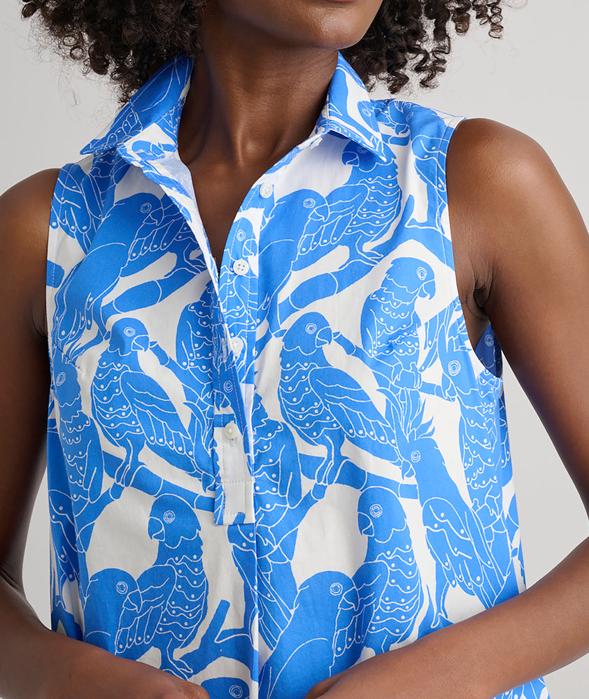 Stretch Cotton Printed Jordan Dress Blue Parrot Print | UNTUCKit Stretch Cotton Printed Jordan Dress Blue Parrot Print | UNTUCKit