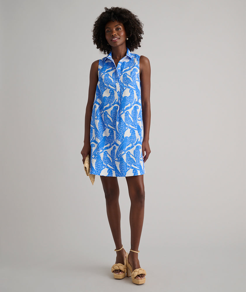 Stretch Cotton Printed Jordan Dress Blue Parrot Print | UNTUCKit Stretch Cotton Printed Jordan Dress Blue Parrot Print | UNTUCKit