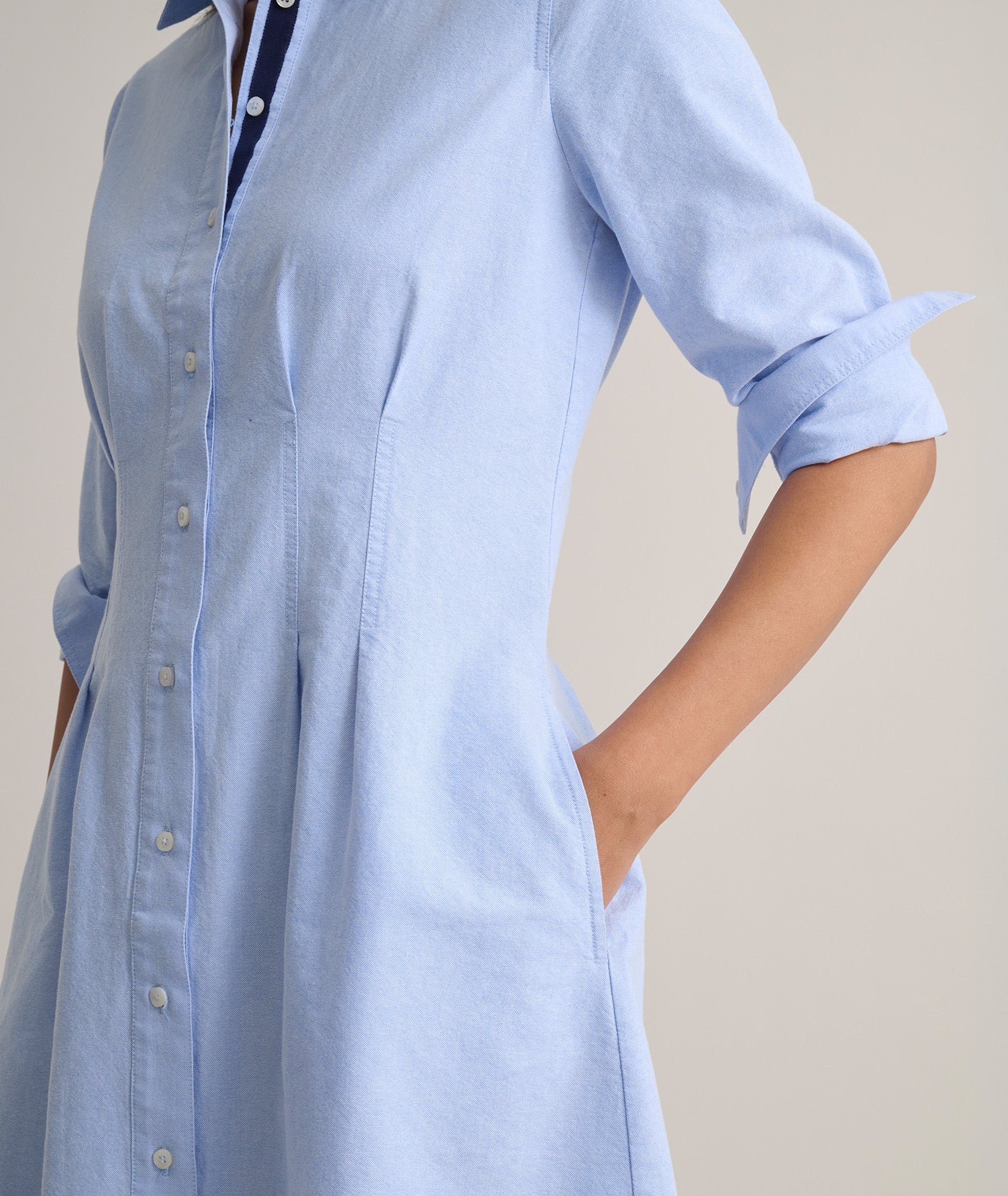 blue button up dress Blue Cotton Poplin Fit and Flare Short Button-Down Shirt Dress 54