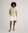 Model is wearing UNTUCKit Linen Short Sleeve Juno Shirt. 