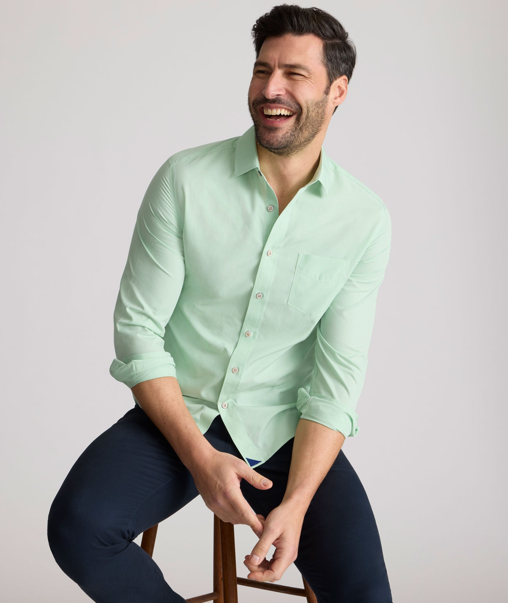 kelly green dress shirt Wrinkle-Free Microgingham optic Lena Black & White Look sharp in this Color:Bright Blue Flash