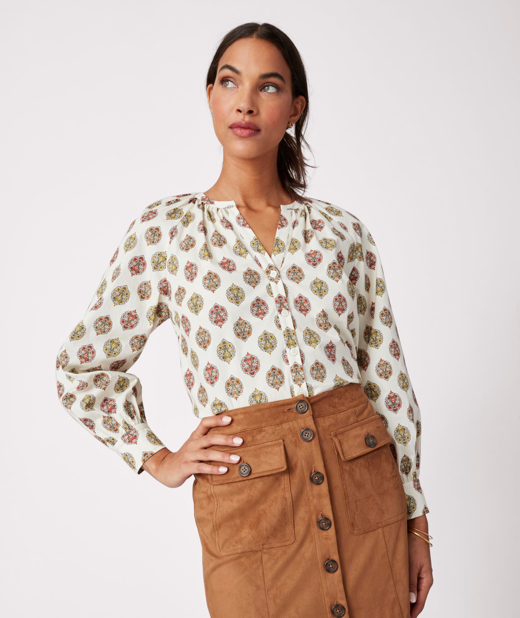 Faux suede button skirt hotsell