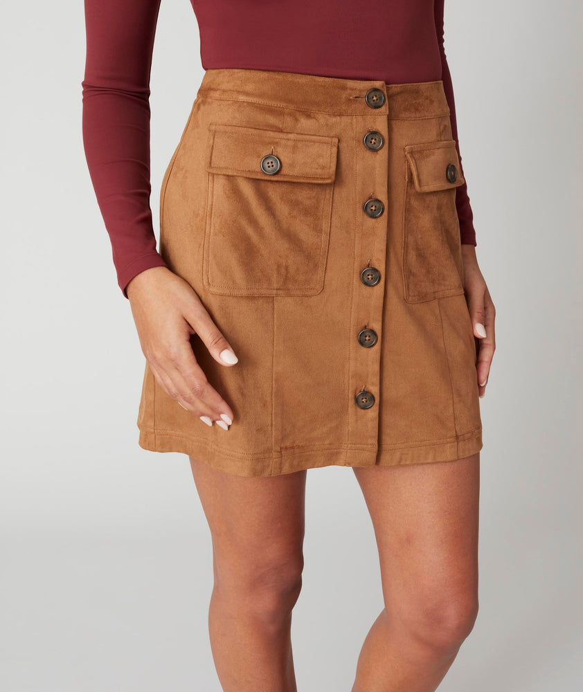 Faux Suede Button-Front Kendall Skirt