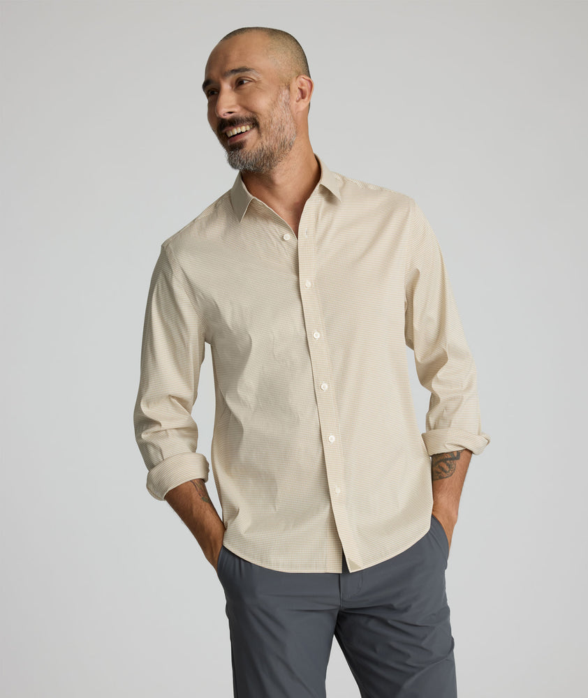 Model is wearing UNTUCKit CottonTek™ Kleinwood Shirt.