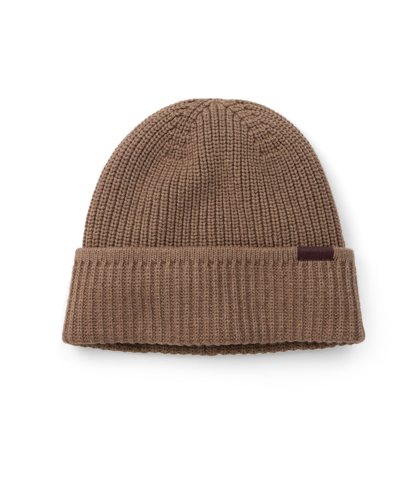 UNTUCKit knit beanie in brown. 