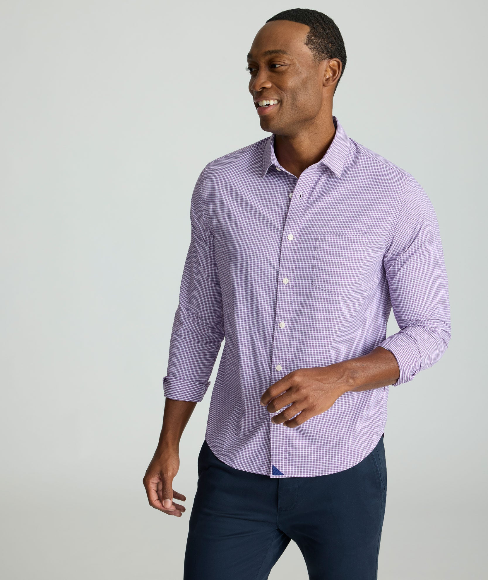 Performance Shirt with Pocket Purple Check | UNTUCKit