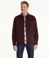 Model is wearing UNTUCKit Wool Blend C.P.O Jacket in Maroon.