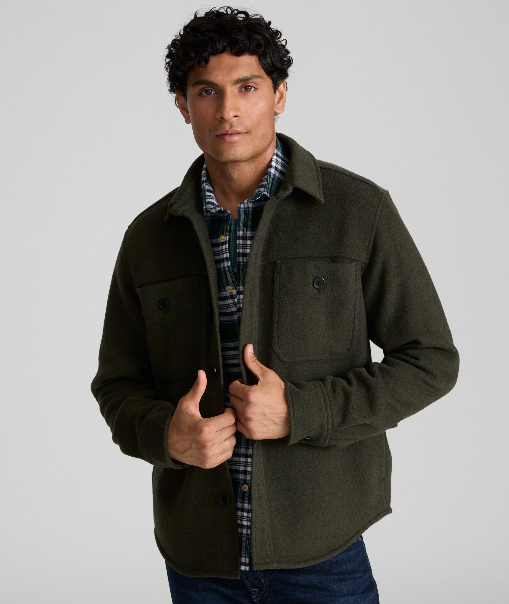 Wool Blend CPO Jacket Dark Green UNTUCKit