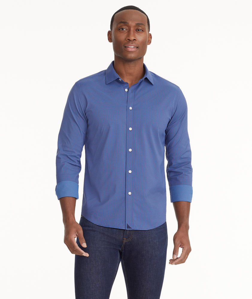 Wrinkle-Free Performance Langhorne Shirt Blue Grounded Check | UNTUCKit