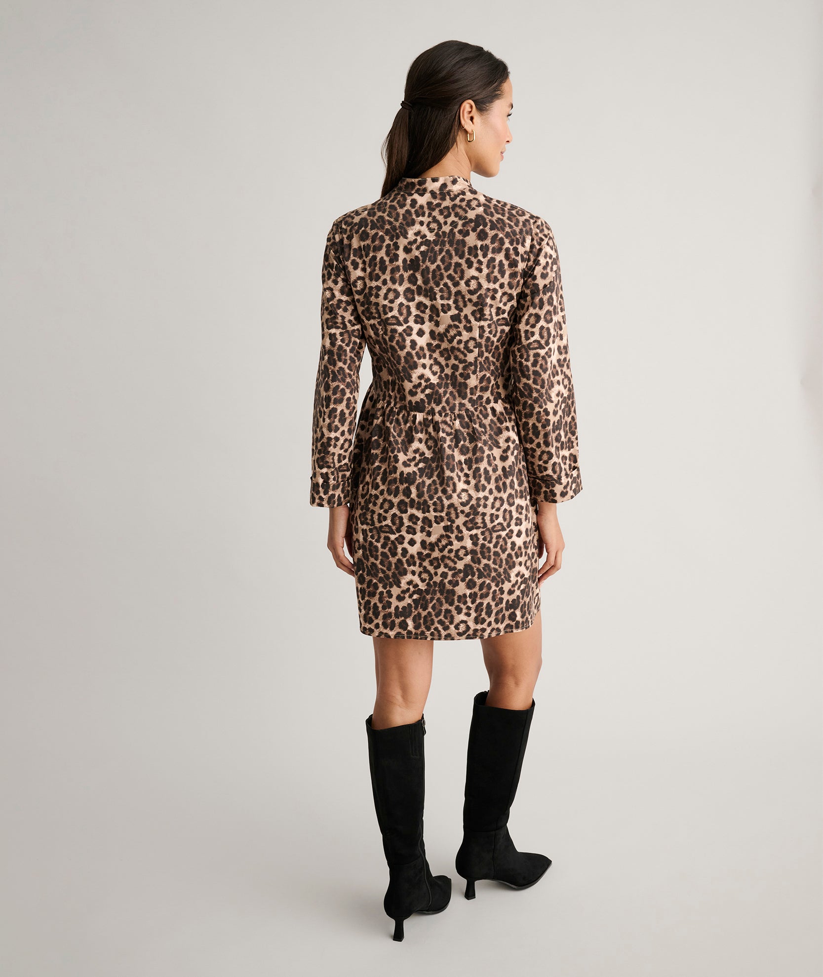 Stretch Cotton Lauren Shirt Dress Leopard Print