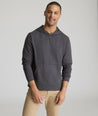 Model is wearing UNTUCKit Lazio Hoodie in Forged Iron