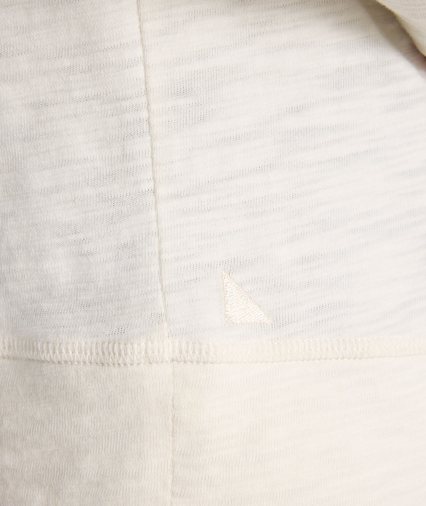Model is wearing UNTUCKit Slub Cotton Hoodie in Off-White egret.