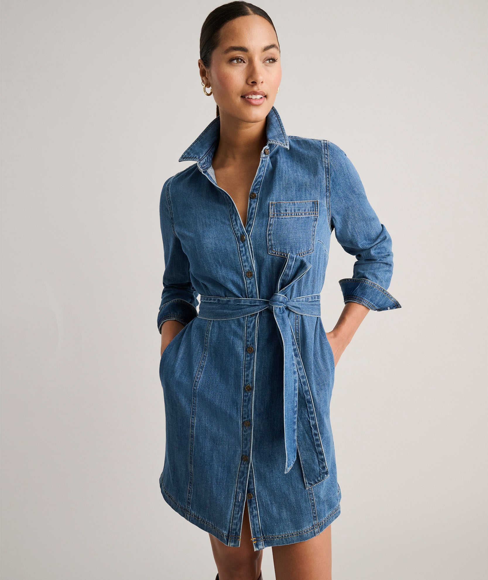 Denim Lea Shirt Dress Solid Blue