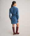 Model is wearing UNTUCKit Lea denim dress.