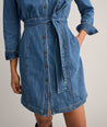 Model is wearing UNTUCKit Lea denim dress.