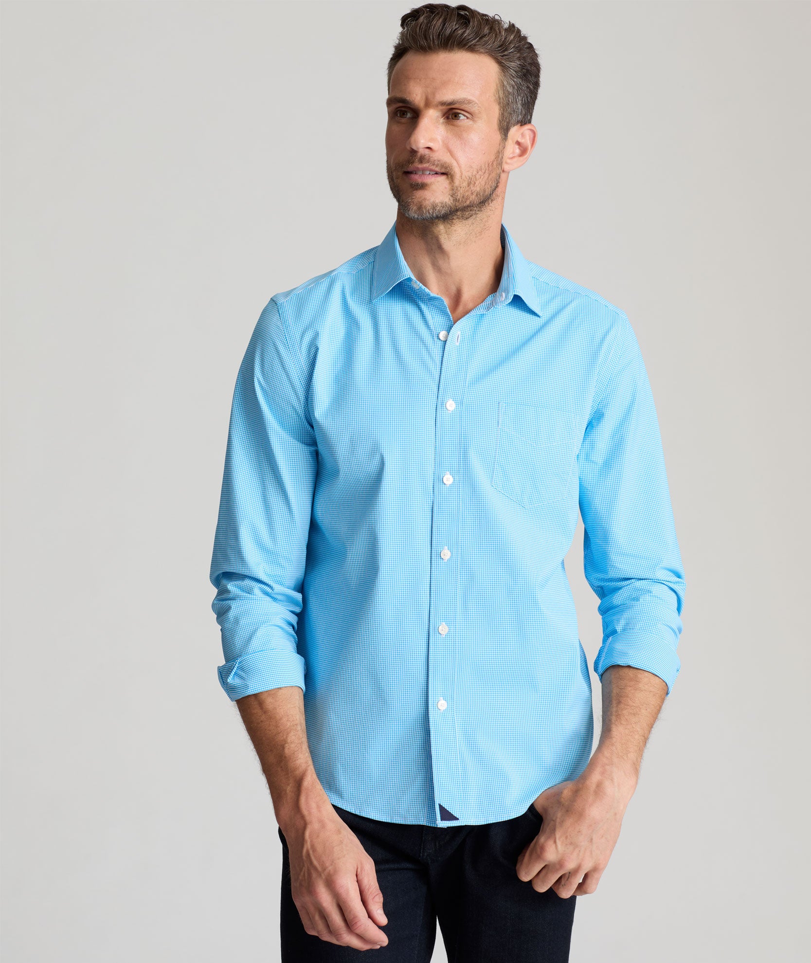 Performance Shirt With Pocket Lee | Teal Gingham | UNTUCKit