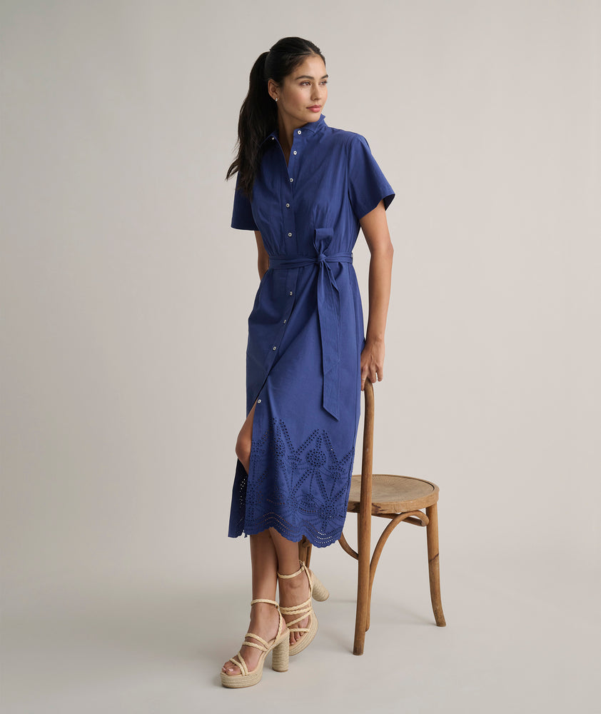 Stretch Cotton Eyelet Lillian Midi Shirt Dress Navy | UNTUCKit Stretch Cotton Eyelet Lillian Midi Shirt Dress Navy | UNTUCKit