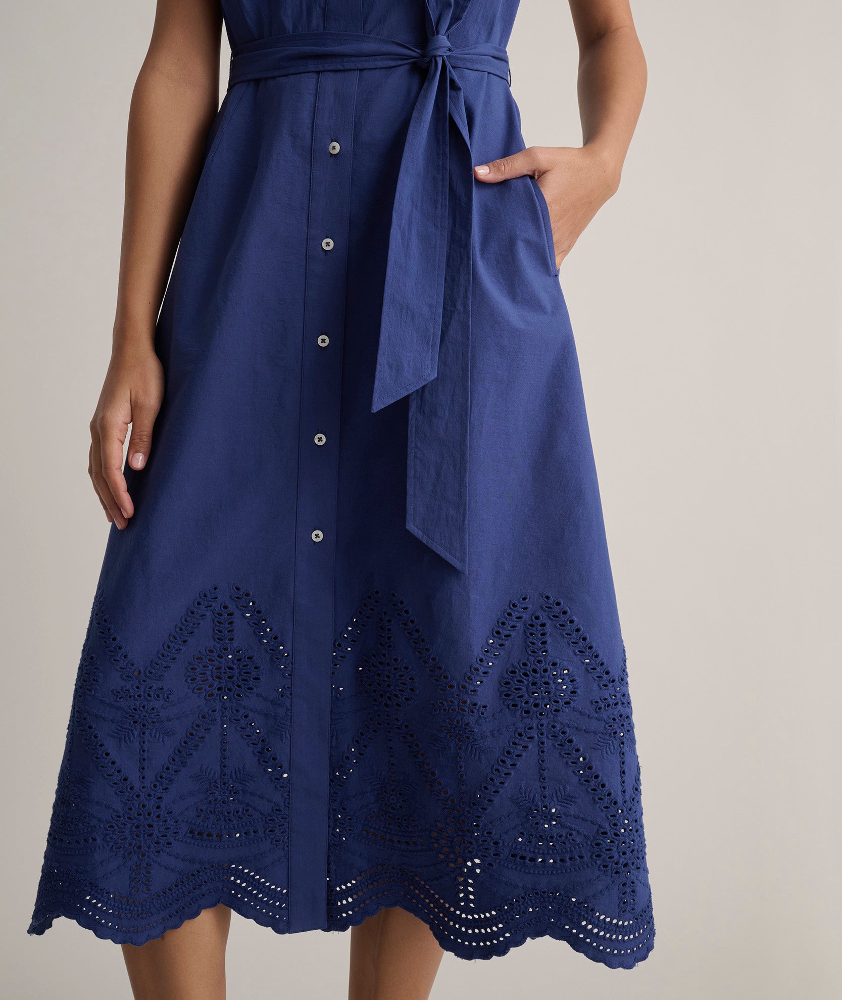 Stretch Cotton Eyelet Lillian Midi Shirt Dress Navy | UNTUCKit Stretch Cotton Eyelet Lillian Midi Shirt Dress Navy | UNTUCKit