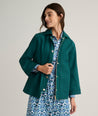 Model is wearing UNTUCKit Logan jacket in green. 