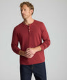 Model is wearing UNTUCKit Marastina henley in Chili Oil.