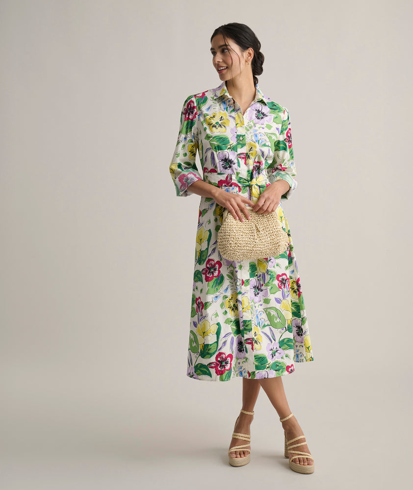 floral print shirt dress long sleeve CIEBON Maris Mixed Print Long Sleeve Shirtdress in Cream Multi at Nordstrom, Size Medium