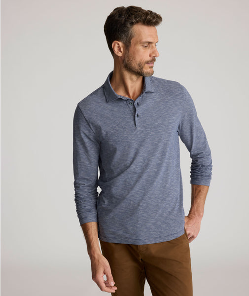 Jersey Slub Long-Sleeve Polo Navy Stripe