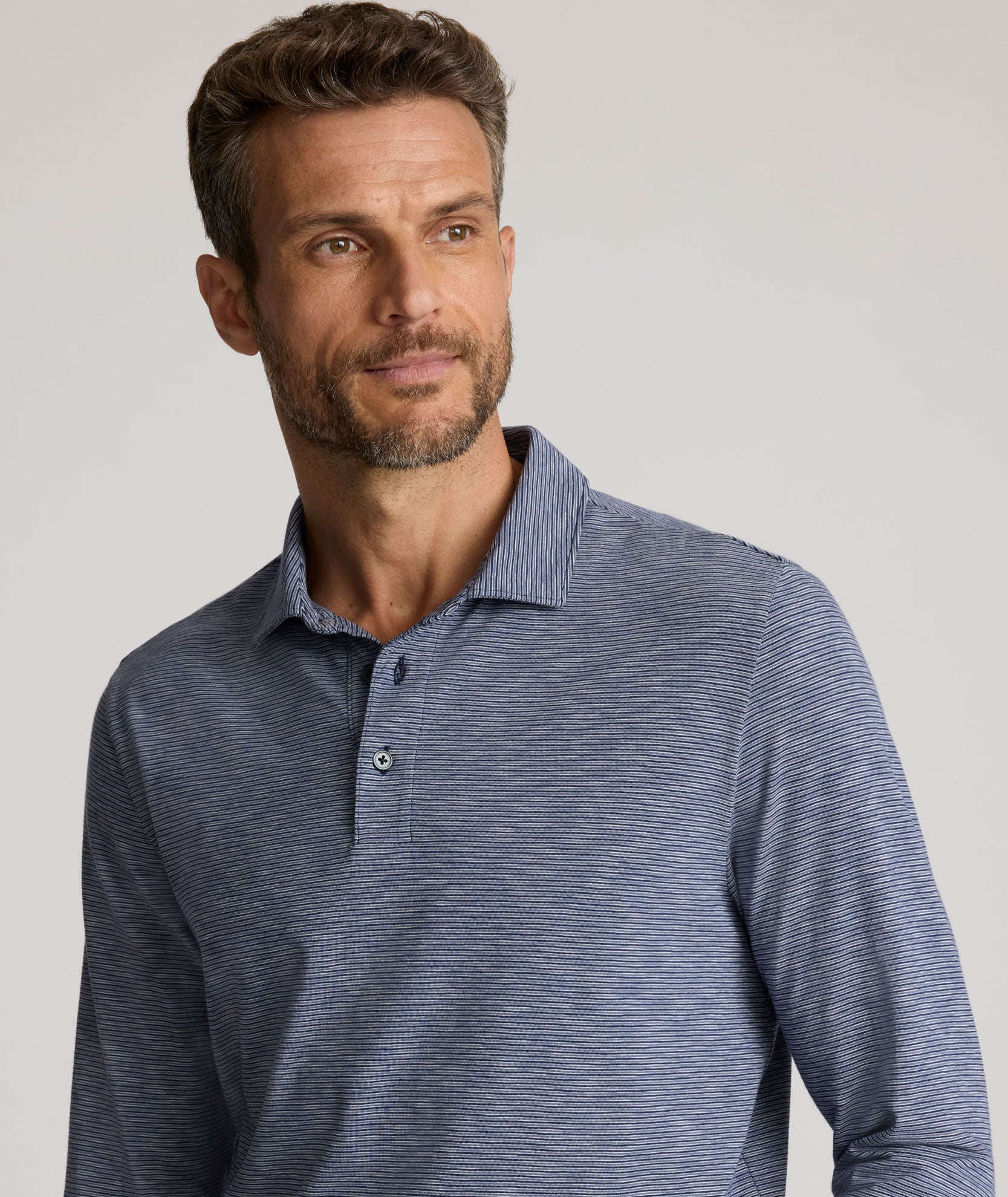 Jersey Slub Long-Sleeve Polo Navy Stripe | UNTUCKit