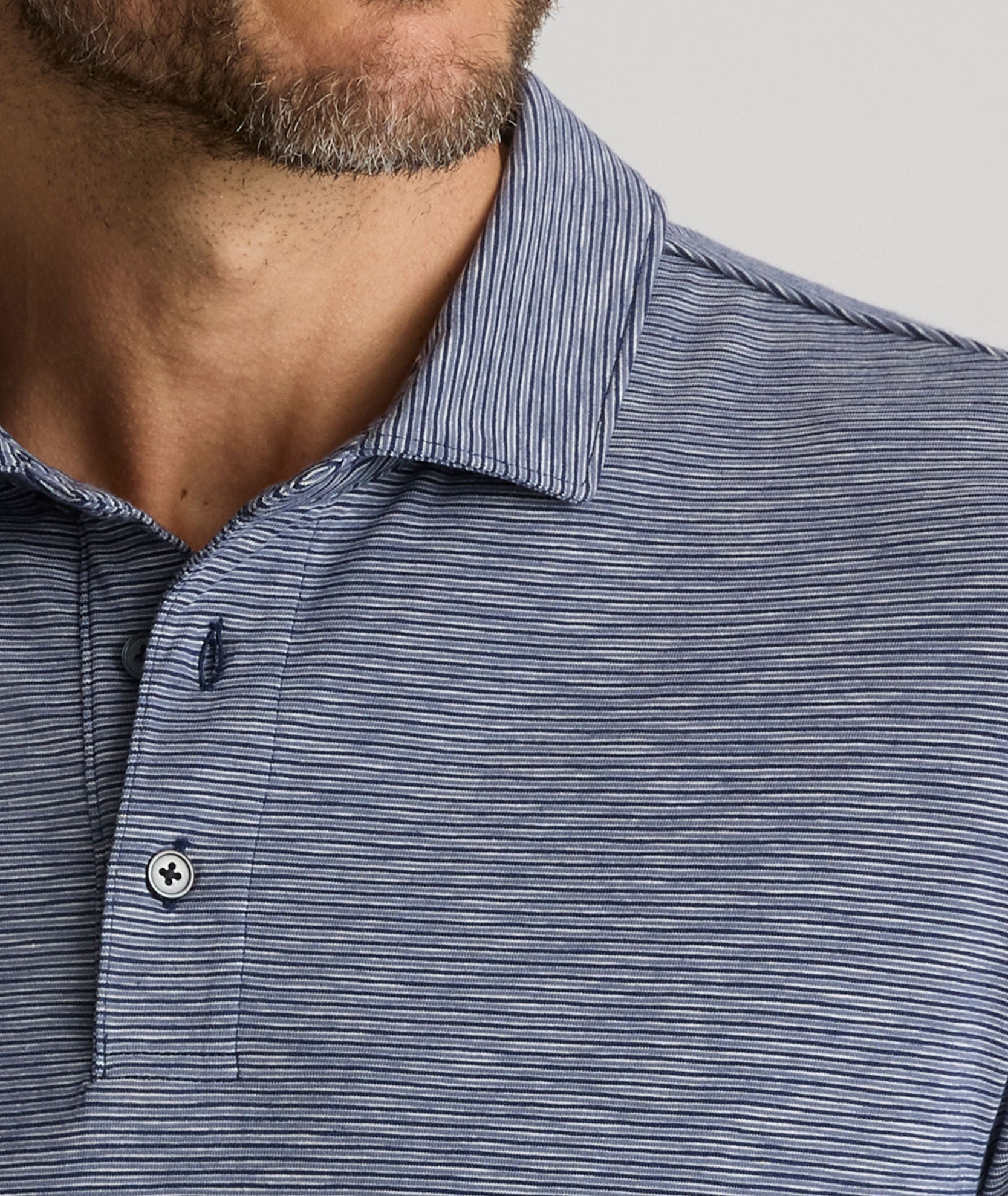 Jersey Slub Long-Sleeve Polo Navy Stripe | UNTUCKit