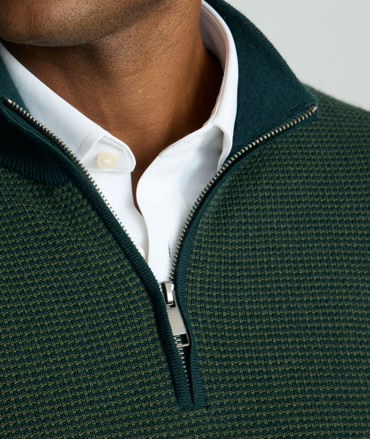 Textured Merino Wool Quarter-Zip Sweater Forest Green | UNTUCKit
