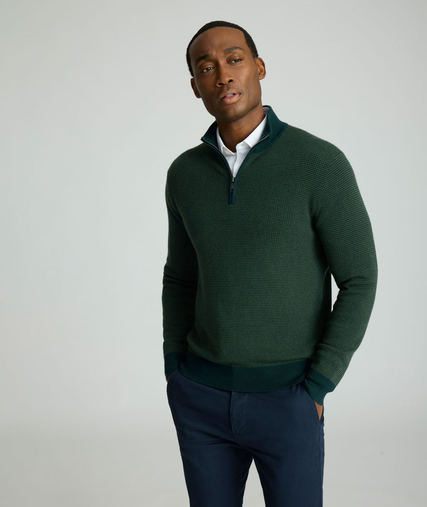 UNTUCKit | Textured Merino Wool Quarter-Zip Sweater - FINAL SALE - Forest Green UNTUCKit | Textured Merino Wool Quarter-Zip Sweater - FINAL SALE - Forest Green