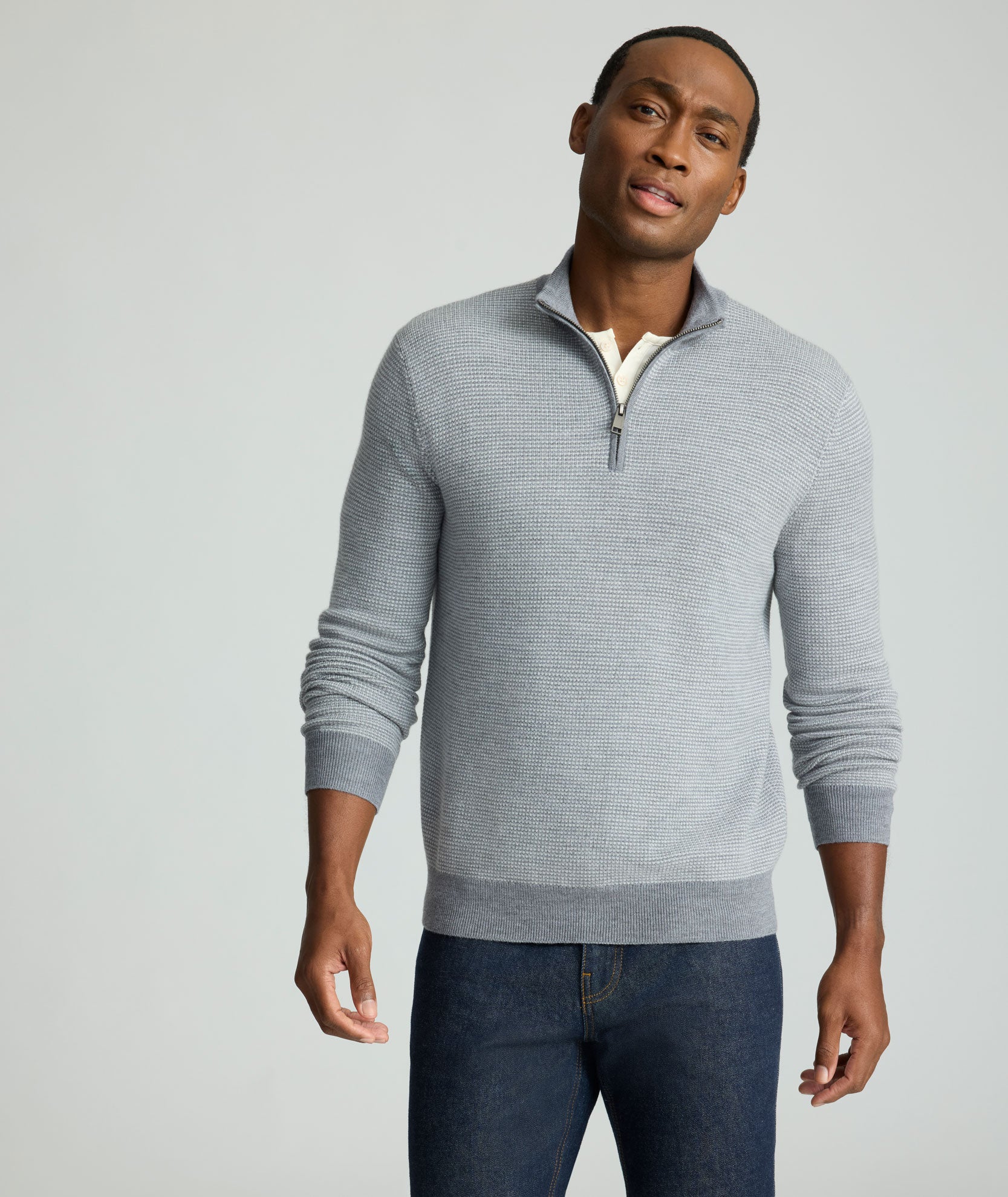 Textured Merino Wool Quarter-Zip Sweater Light Gray | UNTUCKit