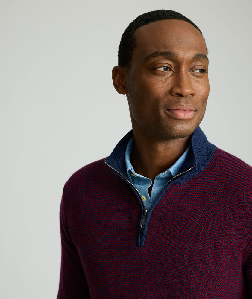 Textured Merino Wool Quarter-Zip Sweater