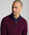 Model is wearing UNTUCKit Textured Merino Wool Quarter-Zips in syrah.