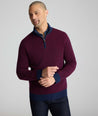 Model is wearing UNTUCKit Textured Merino Wool Quarter-Zips in syrah.