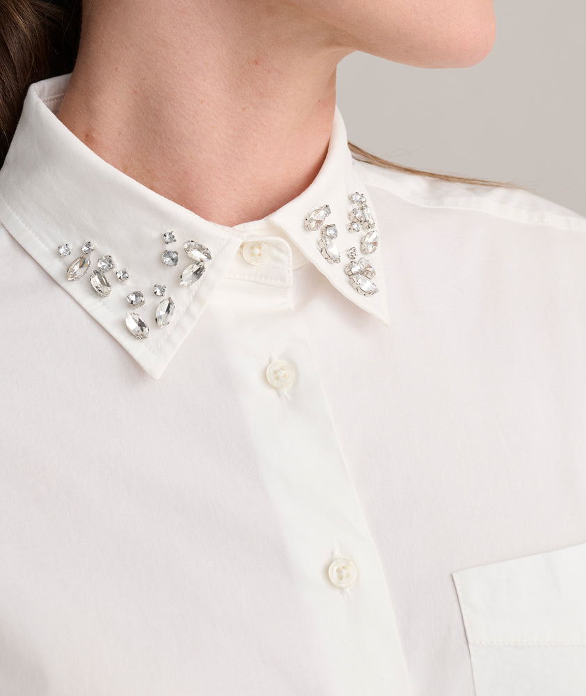 Stretch Cotton Jewel Collar Melanie Shirt