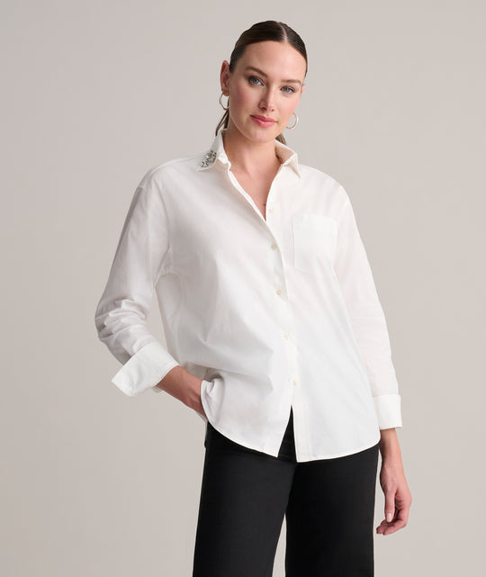 Stretch Cotton Jewel Collar Melanie Shirt