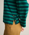 Model is wearing UNTUCKit Cotton Jersey Mille Stripe Tee in green. 