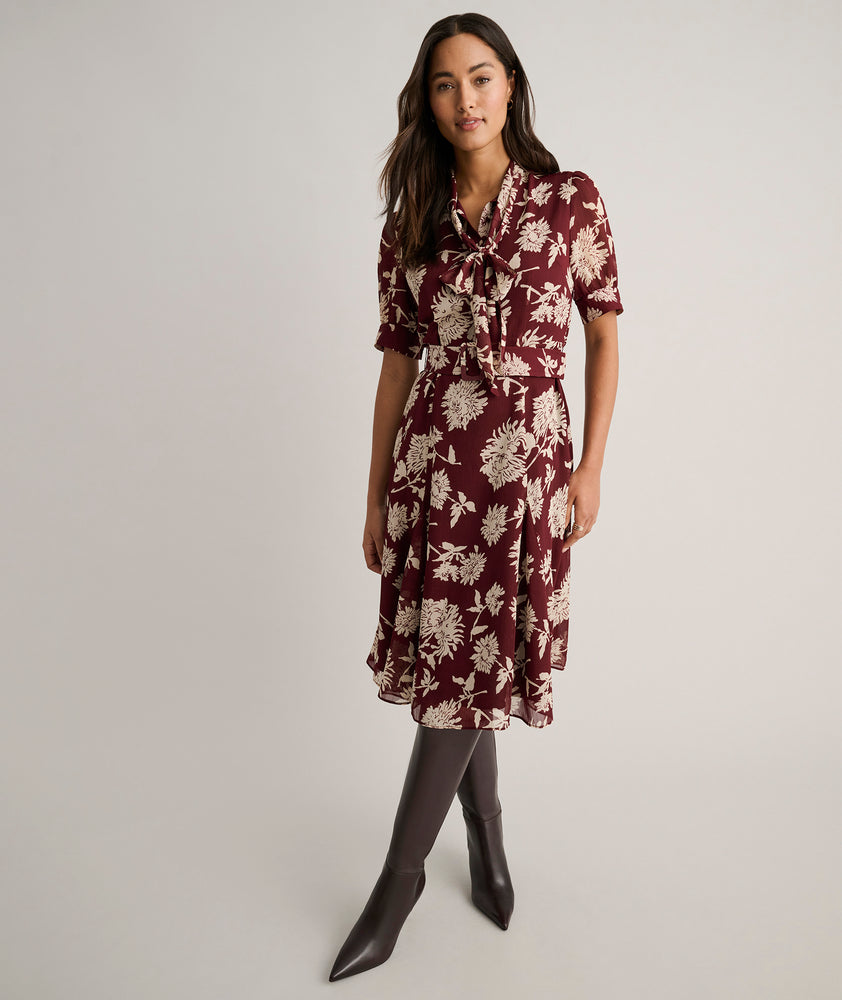 Floral Necktie Nadine Dress Burgundy & Cream Floral Print | UNTUCKit